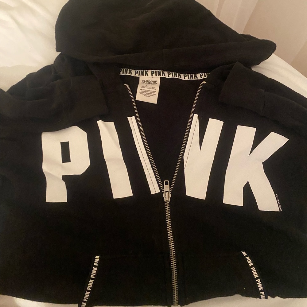 Black pink zip up, small, no stains or rips